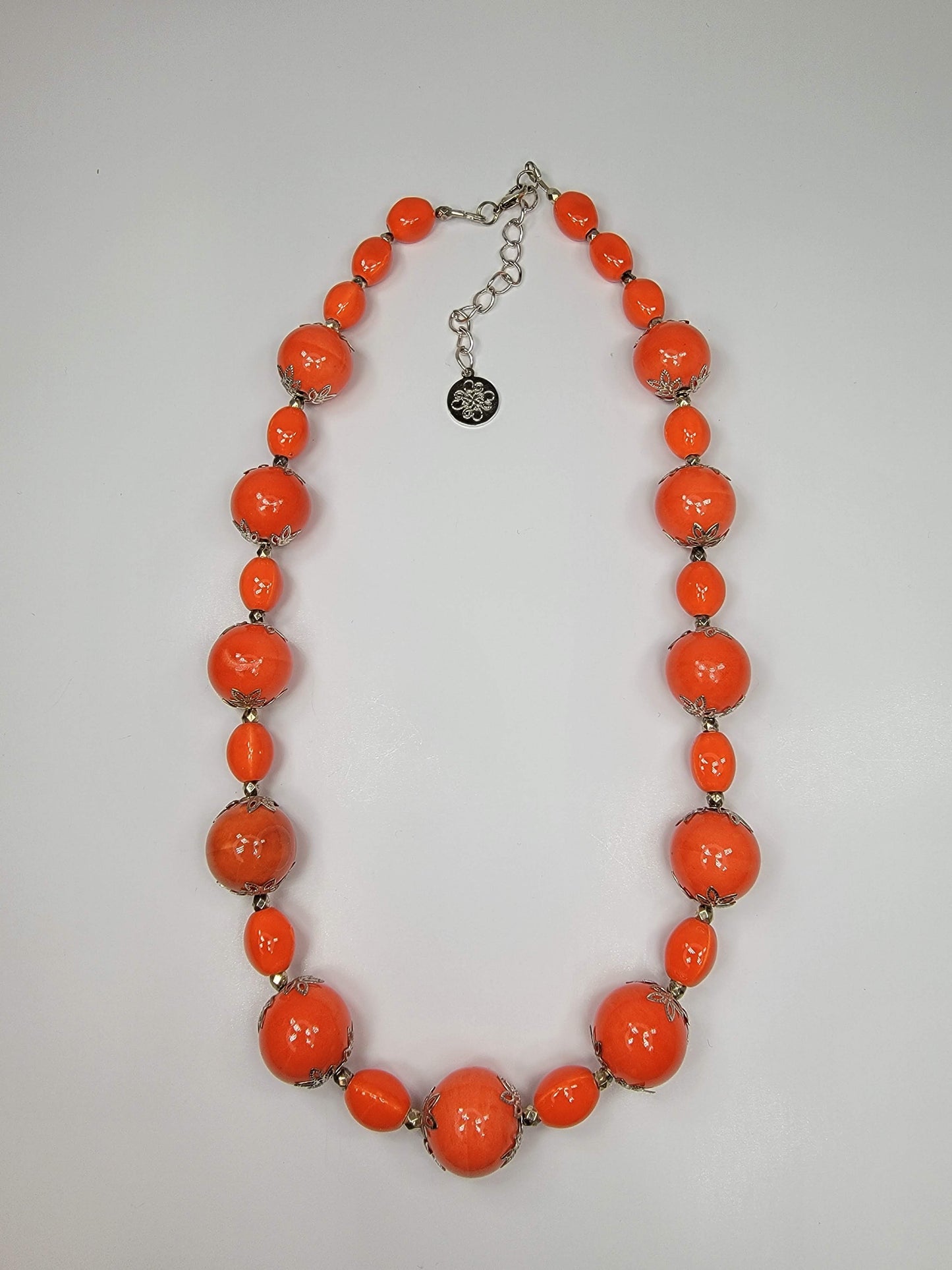 Orange & Silver Flower Necklace- One of a kind