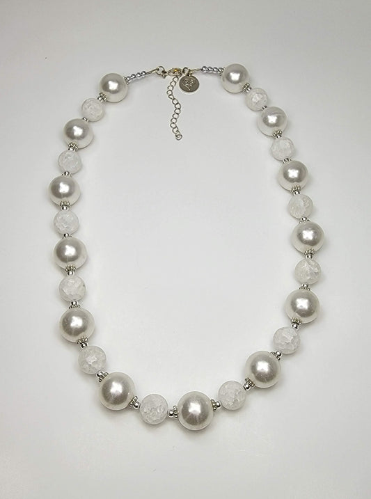 White, Pearl & Silver Necklace - One of a kind