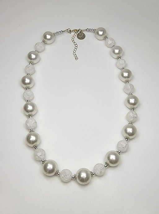 White, Pearl & Silver Necklace - One of a kind