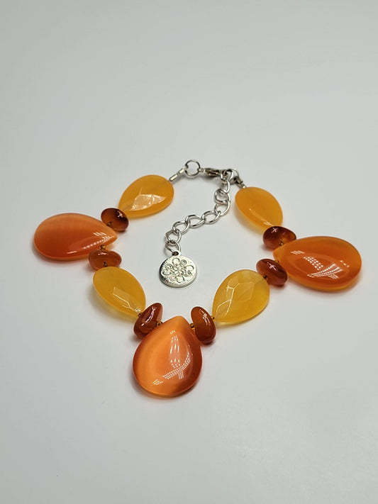 Orange Glass Teardrop Bracelet - One of a kind