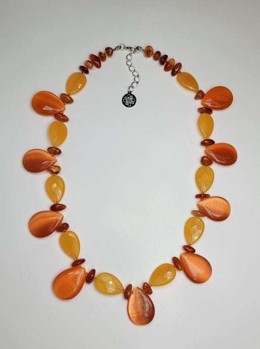 Orange Glass Teardrop Necklace - One of a kind