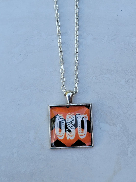 OSU, Chevron, Silver 1" Square Necklace - Made to order - Custom Length