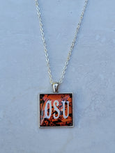 OSU, Orange Floral, Silver 1" Square Necklace - Made to order - Custom Length