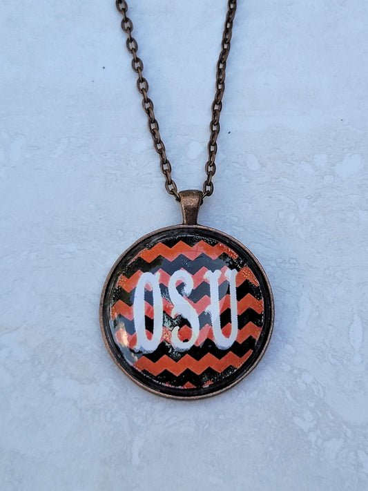 OSU, Chevron, Copper 1.5" Round Necklace - Made to order - Custom Length