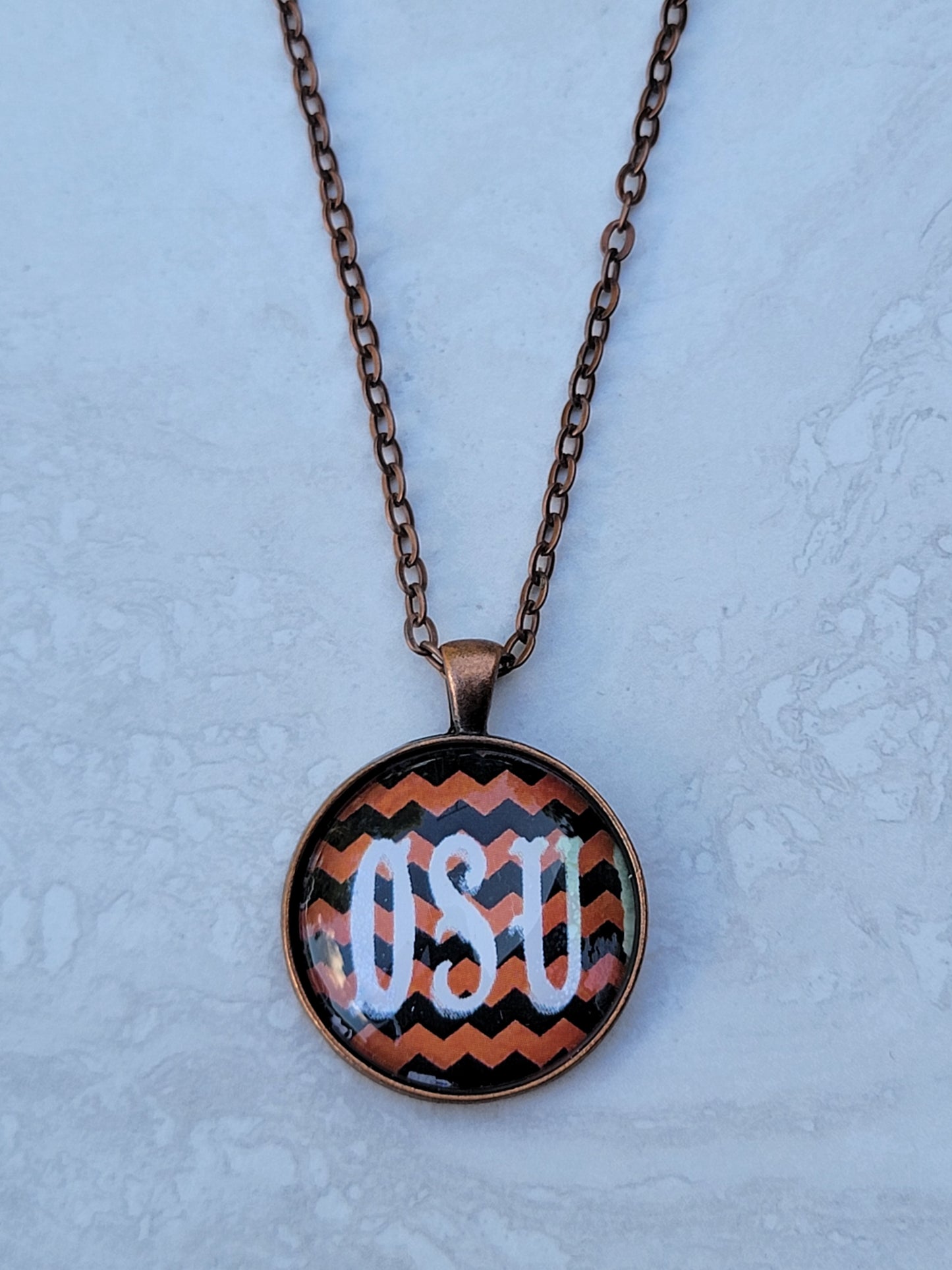 OSU, Chevron, Copper 1.25" Round Necklace - Made to order - Custom Length