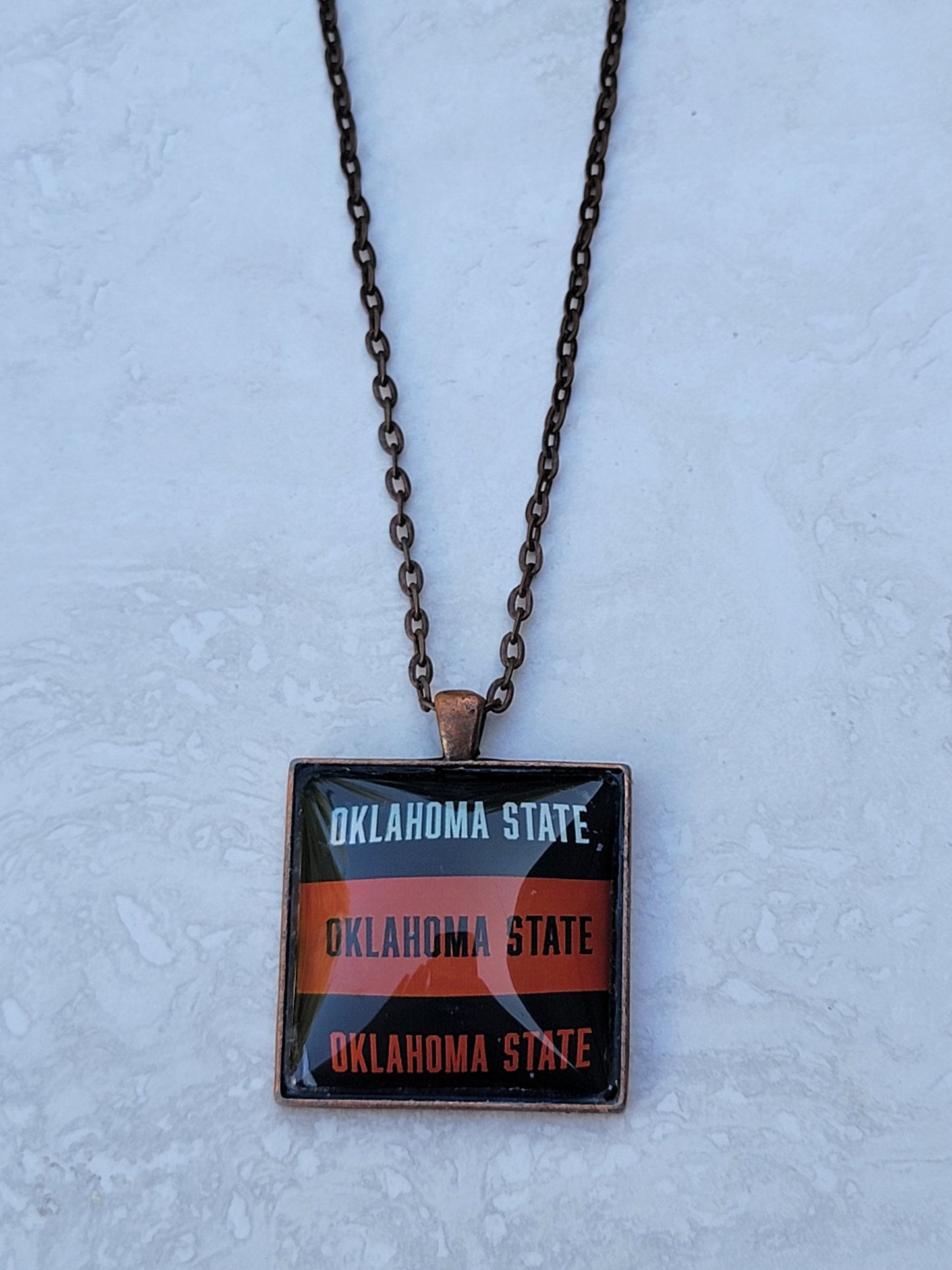 OK State, Copper 1.5" Square Necklace - Made to order - Custom Length