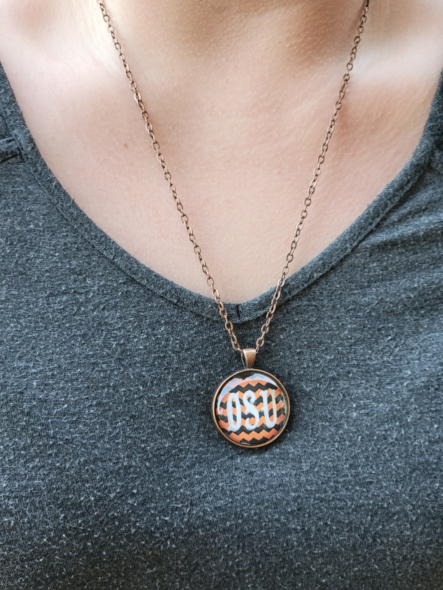 OSU, Chevron, Copper 1.25" Round Necklace - Made to order - Custom Length