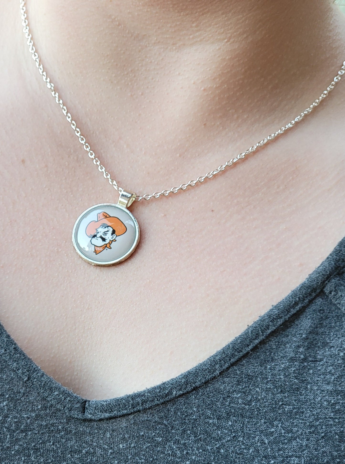 OSU, Gray, Silver 1" Round Necklace - Made to order - Custom Length