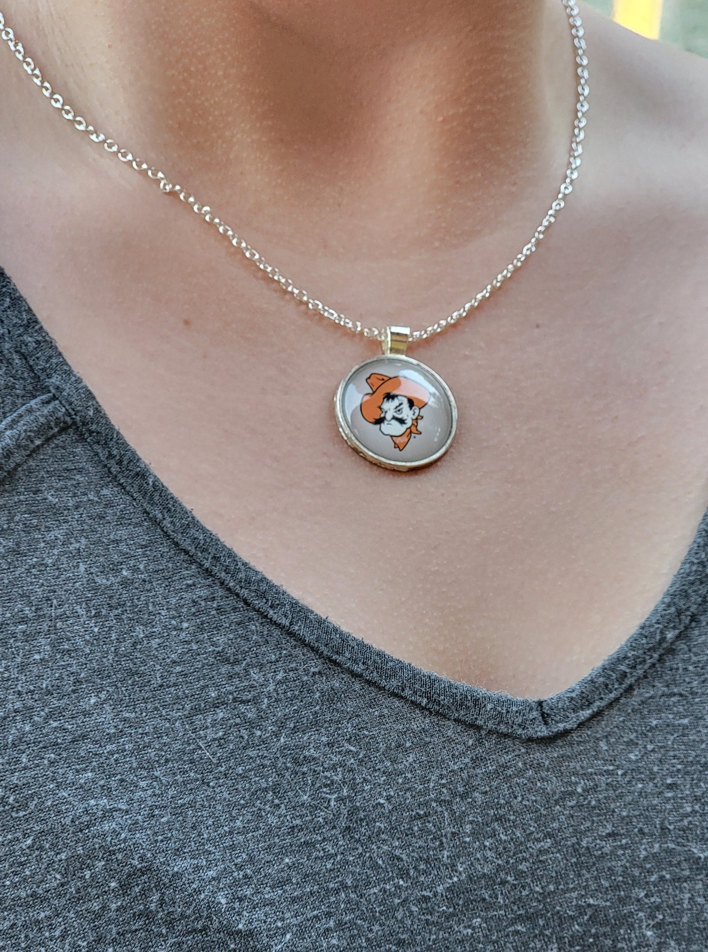 OSU, Gray, Silver 1" Round Necklace - Made to order - Custom Length