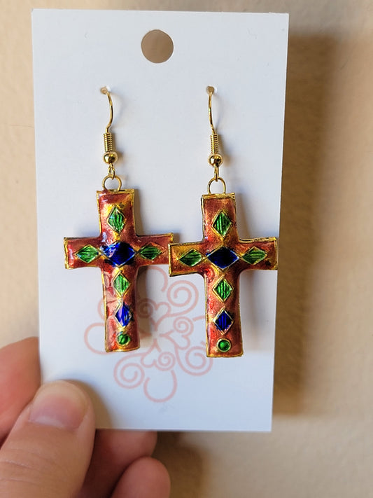 Mosaic Cross Earrings