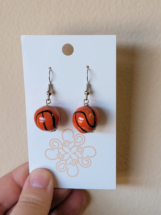 Basketball Glass Bead Earrings