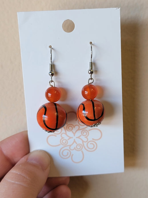 Basketball Glass Bead Earrings - Orange Bead