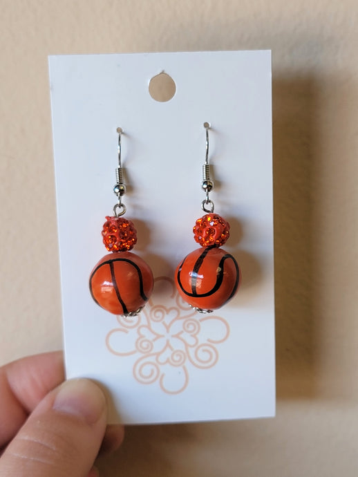 Basketball Glass Bead Earrings - Orange Sparkle
