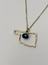 Gold Oklahoma Outline Necklace - Blue Crystal