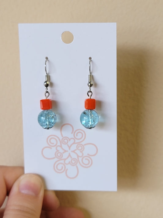 Blue & Orange Crystal Bead Earrings