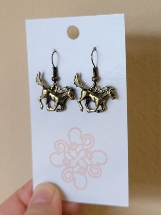 Antique Brass Horse Earrings
