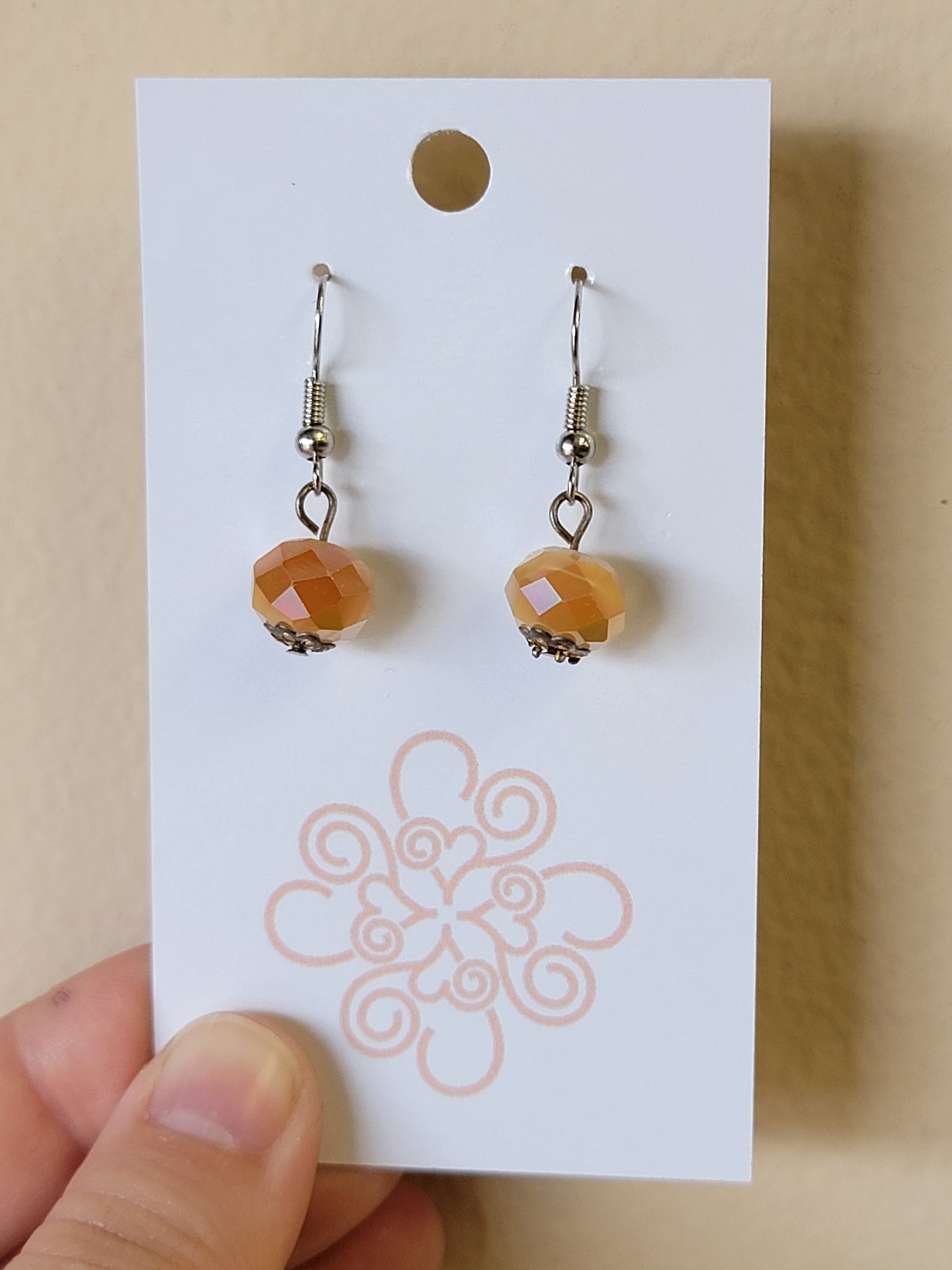 Orange & Cream Crystal Bead Earrings