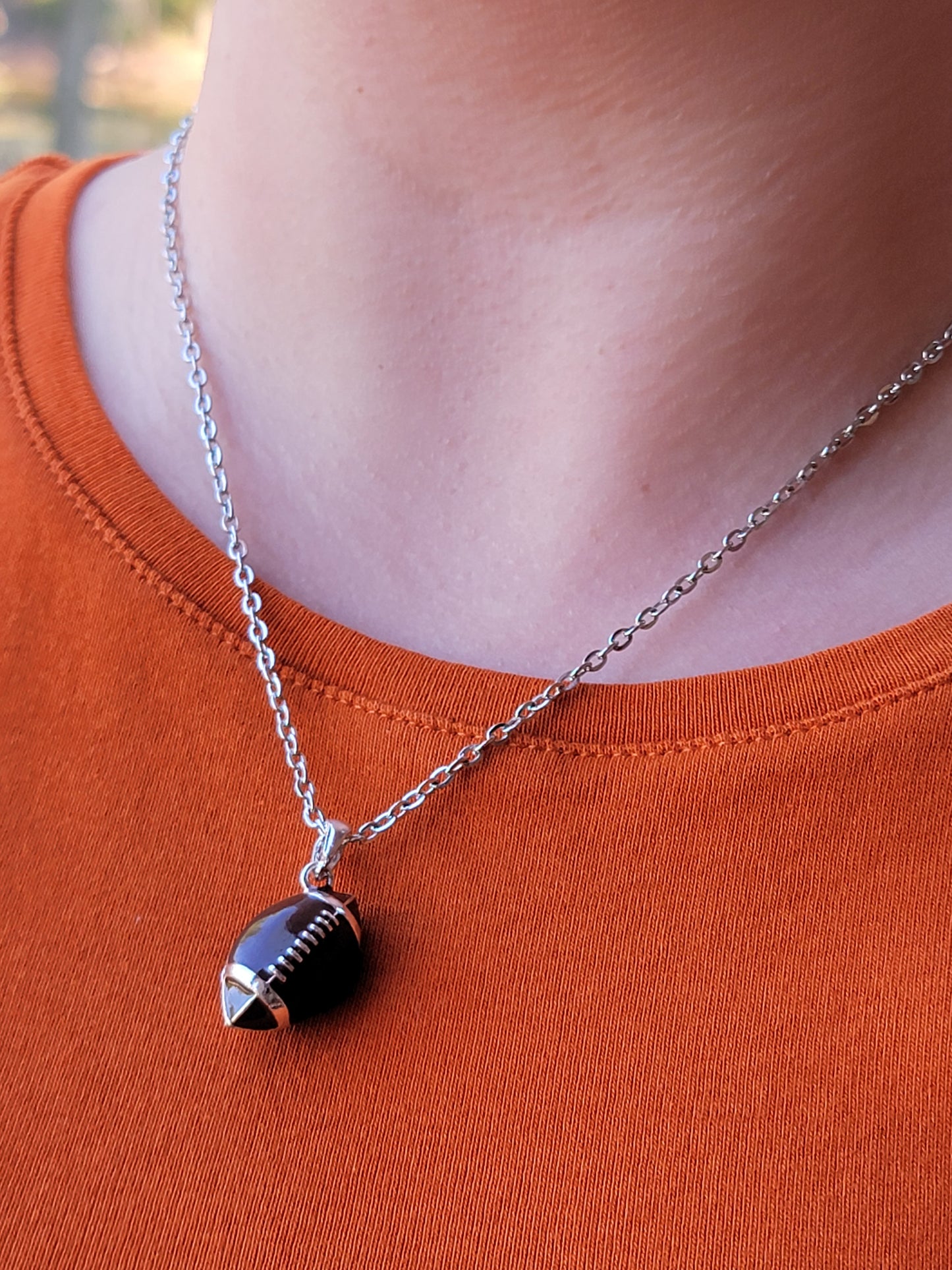 Football Pendant Necklace - Silver