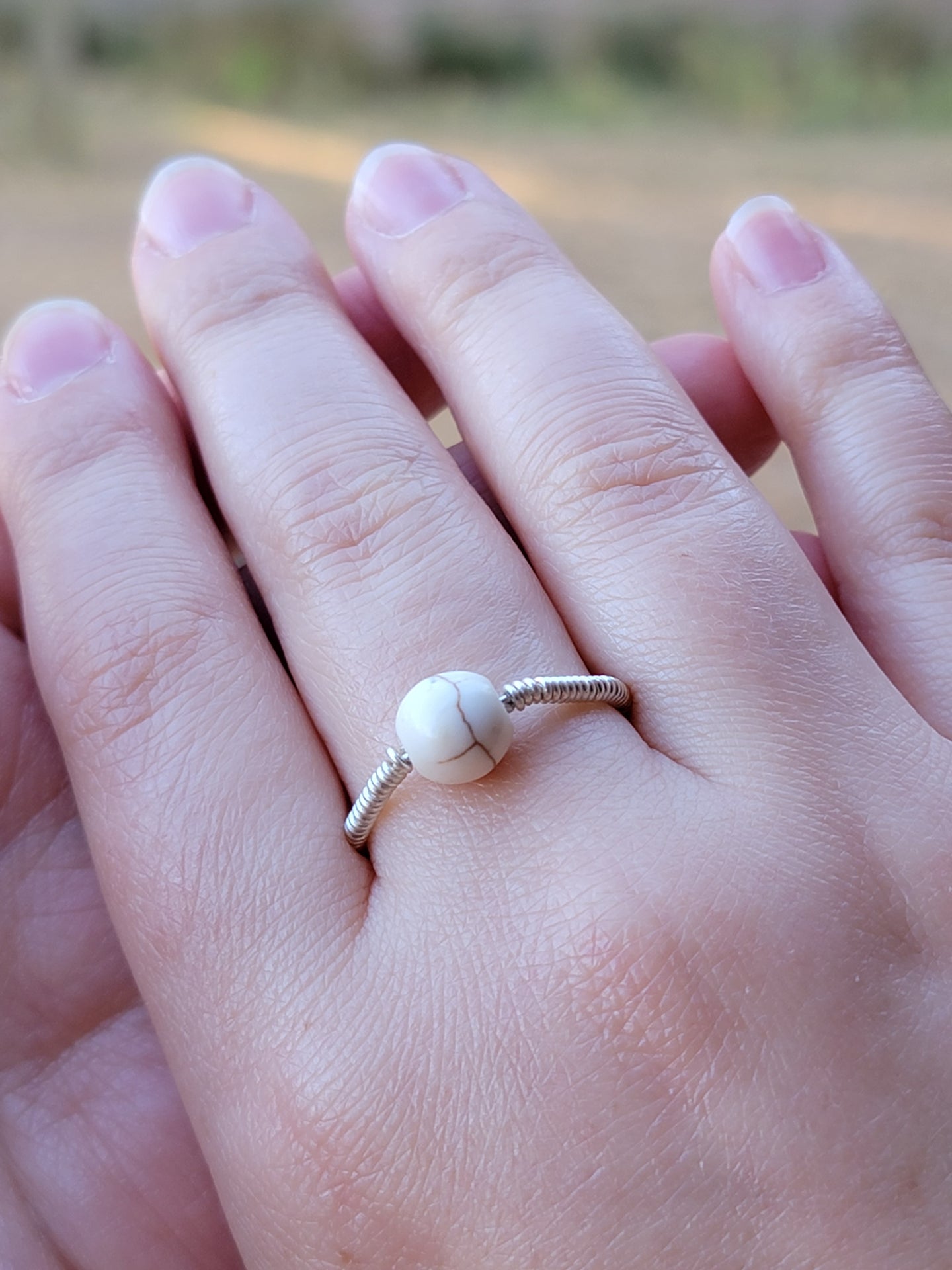 White Stone Wire-Wrapped Ring