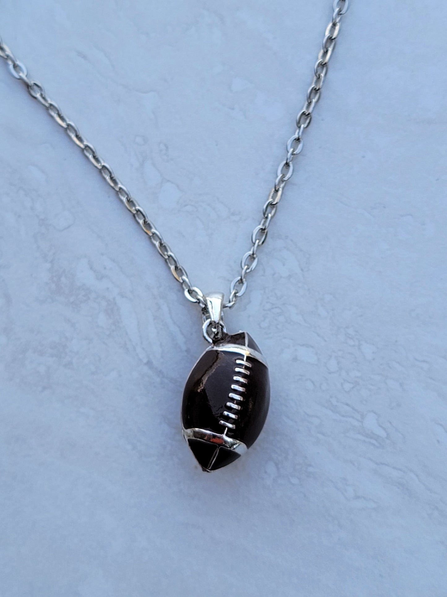 Football Pendant Necklace - Silver