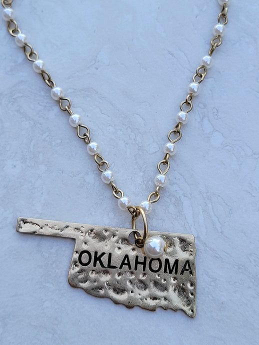 Gold Hammered Oklahoma Pendant Necklace