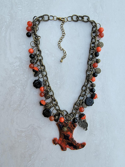 Fall Ok State Charm Necklace - One of a kind - Handpainted pendant