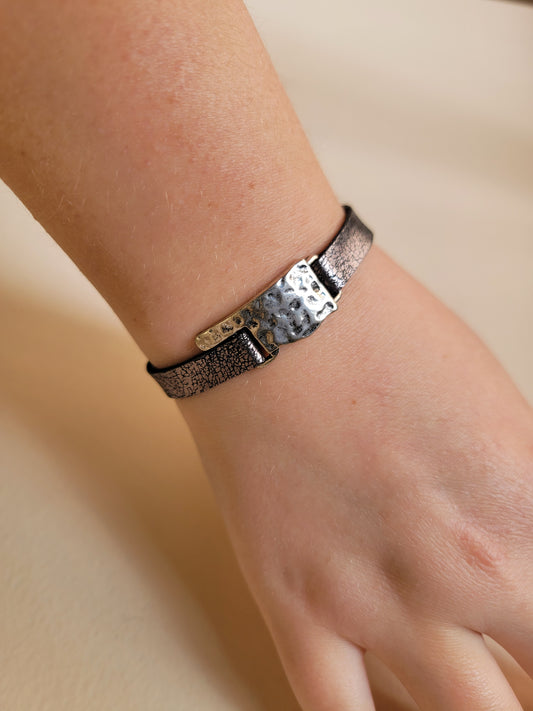 Leather Oklahoma Cuff - Gray Metallic