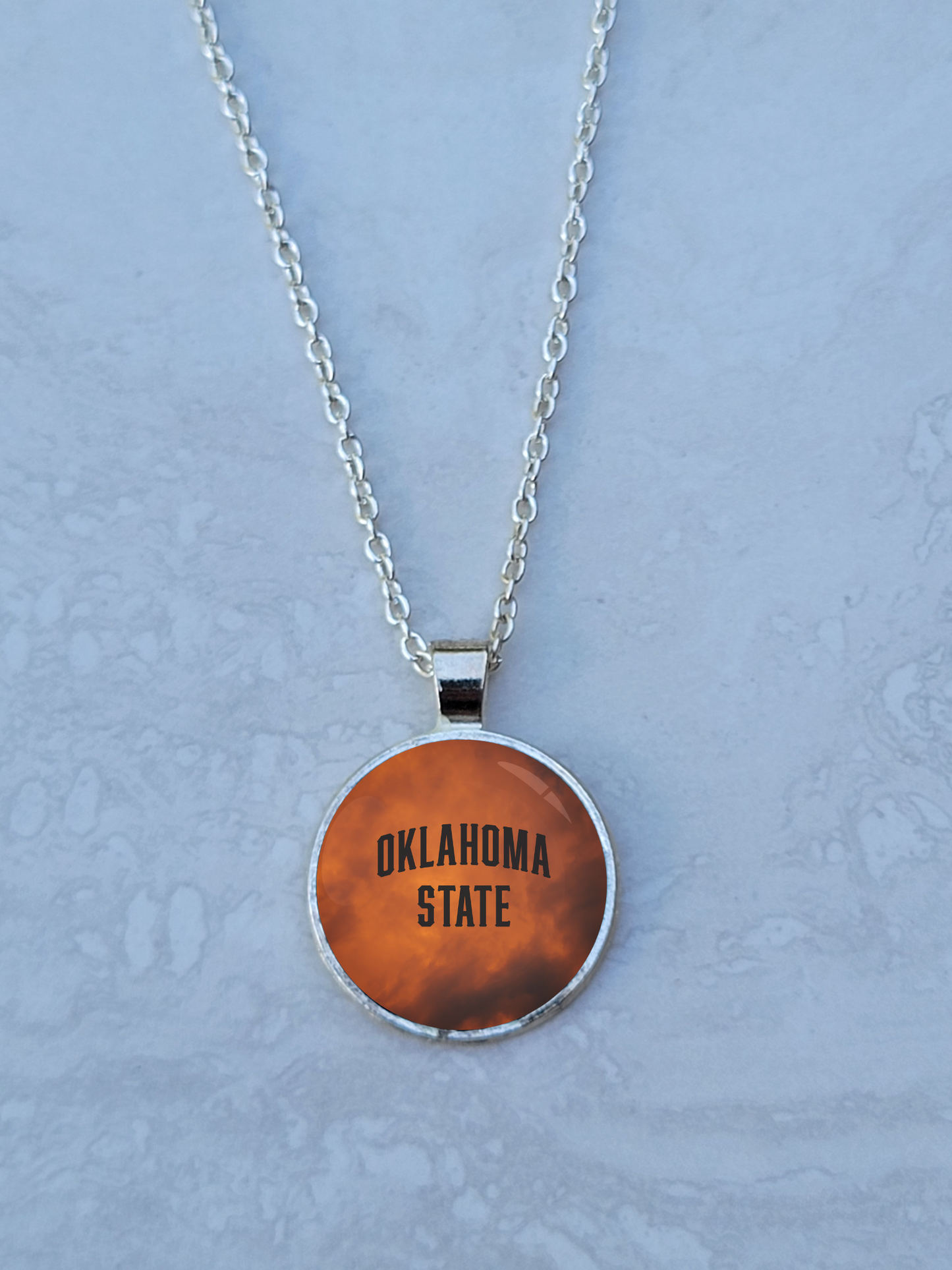 OSU, Smoke, Silver 1" Round Necklace - Made to order - Custom Length