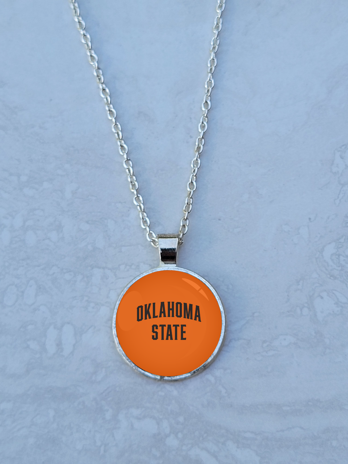 OSU, Orange, Silver 1" Round Necklace - Made to order - Custom Length