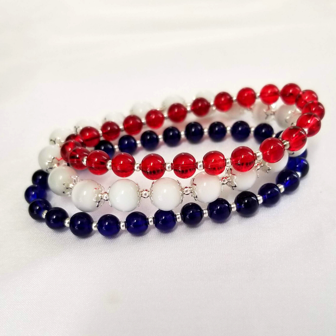Red White & Blue Glass Bead Bracelet Set - DearBritt