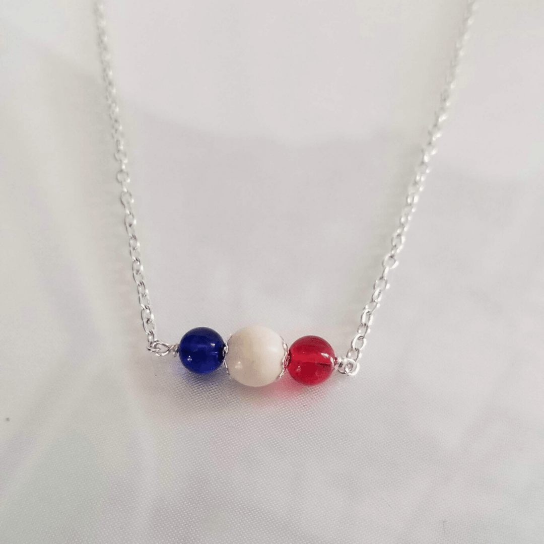 Red white and online blue bead necklace