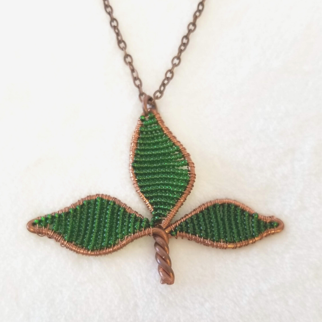 Copper & Green Beaded Leaf Necklace - DearBritt