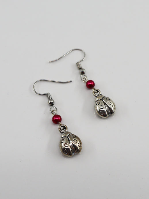 Red Pearl Lady Bug Earrings