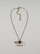 Gold Oklahoma Outline Necklace - Blue Crystal