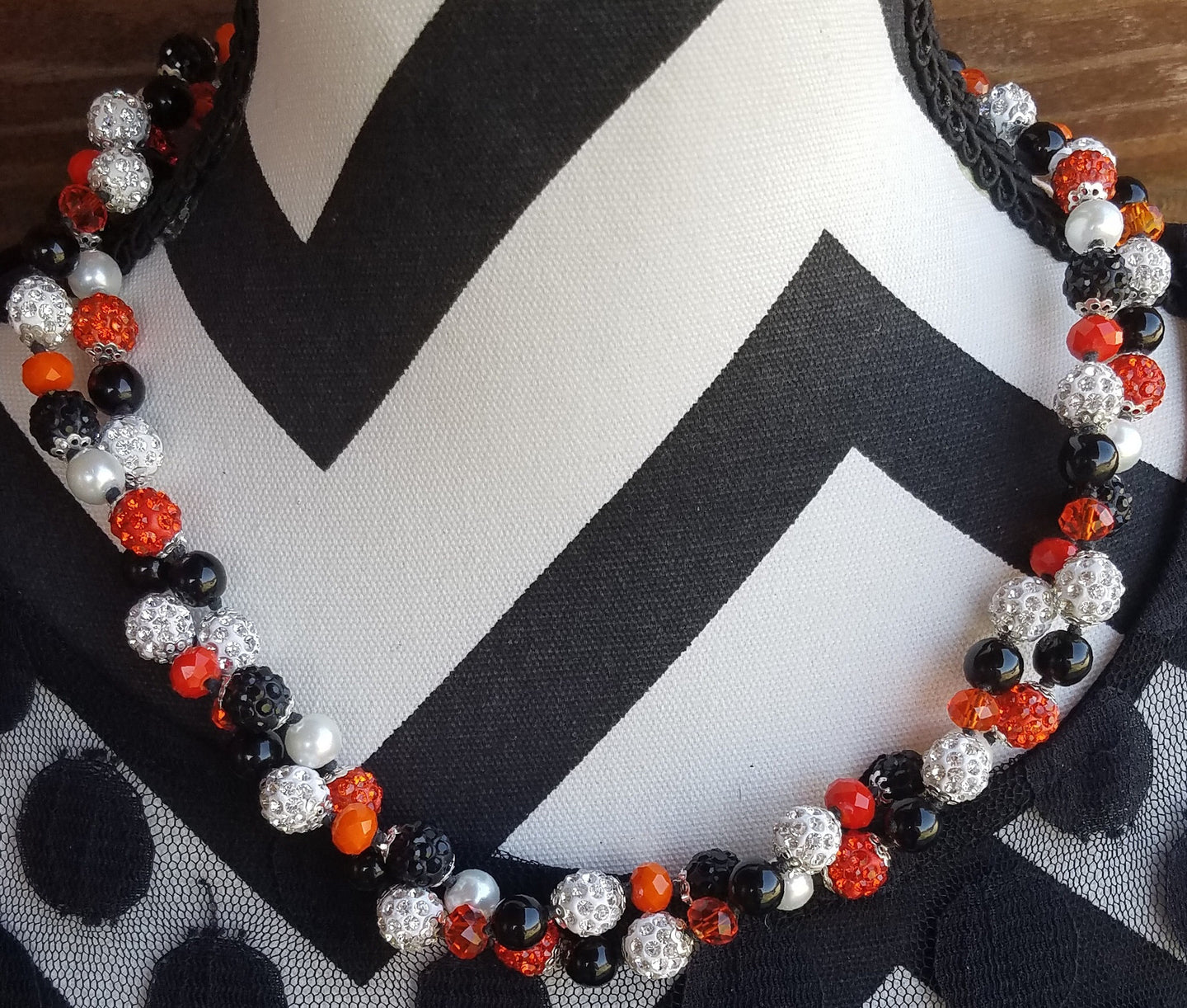 Sparkly Orange and Black Pearl Necklace