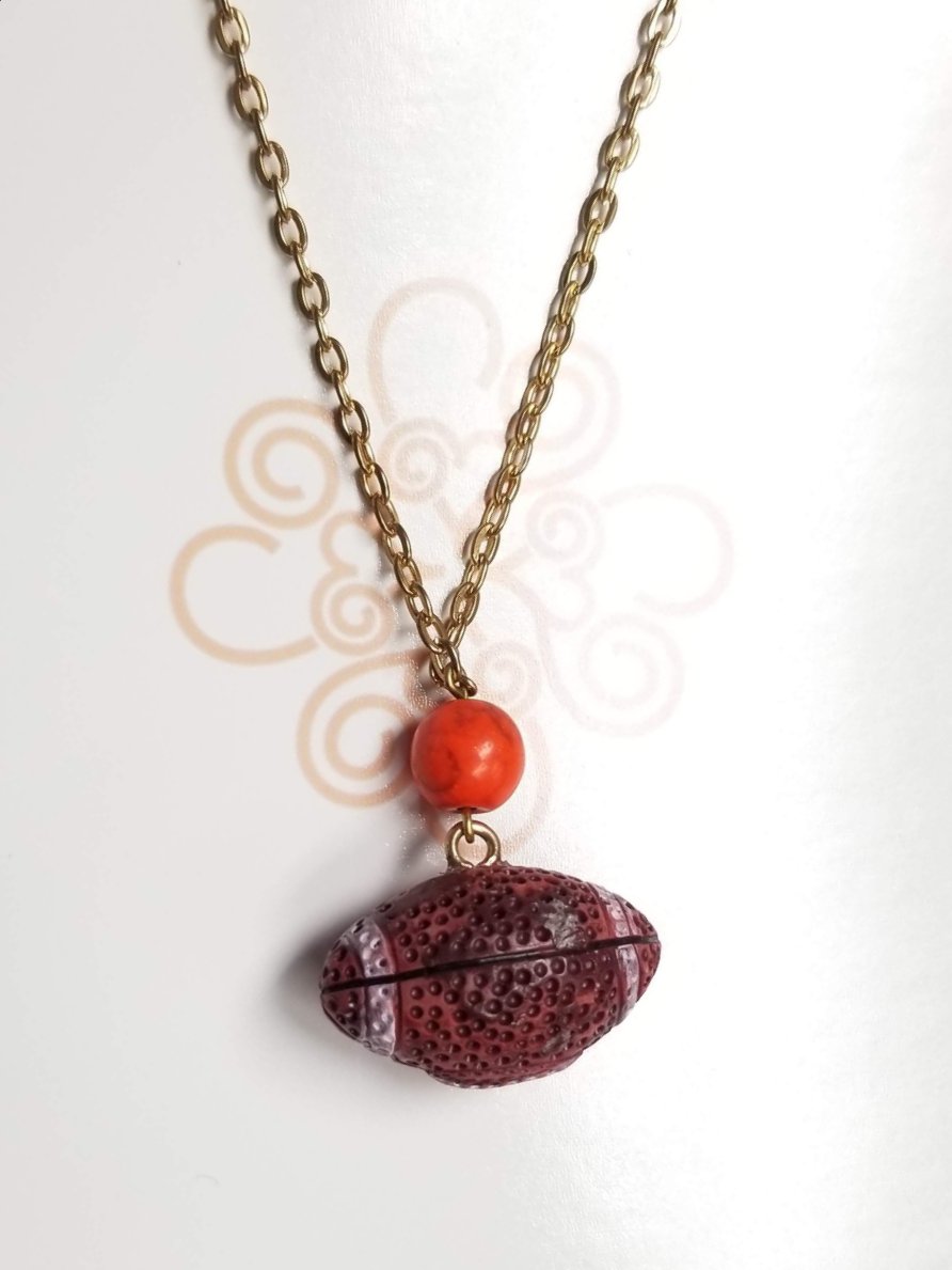 Orange Turquoise Football Necklace