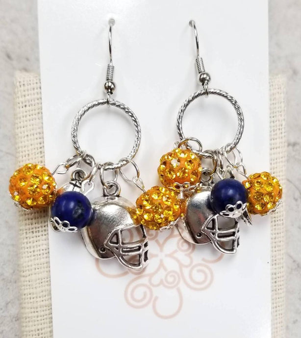 Blue & Yellow Sparkle Football Charm Earrings - DearBritt